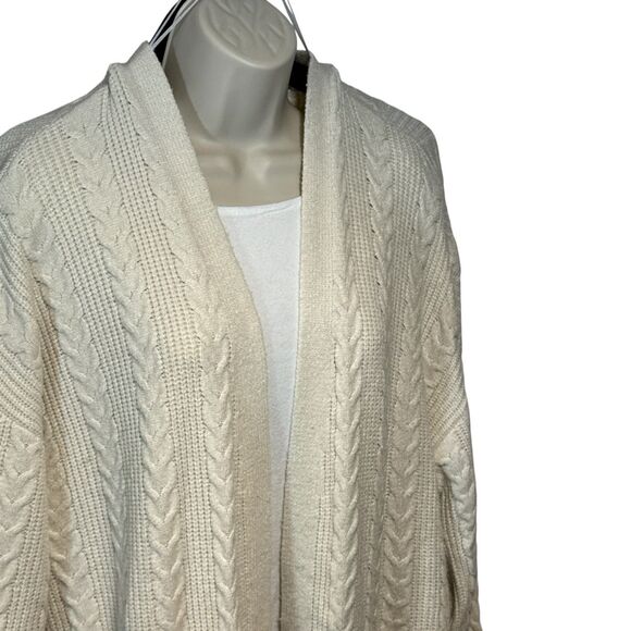 Cyrus Open Front Cable Knit Cardigan Sweater Cream Ivory Size L Long Cozy - Picture 4 of 8